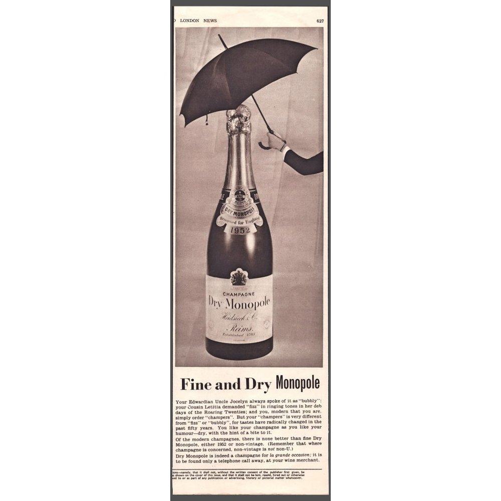 1950 Dry Monopole Champagne Vintage Print Ad Umbrella Tuxedo Wall Art Decor
